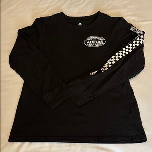 Adidas Kids Black Long Sleeve Tee with Checkered Sleeve
